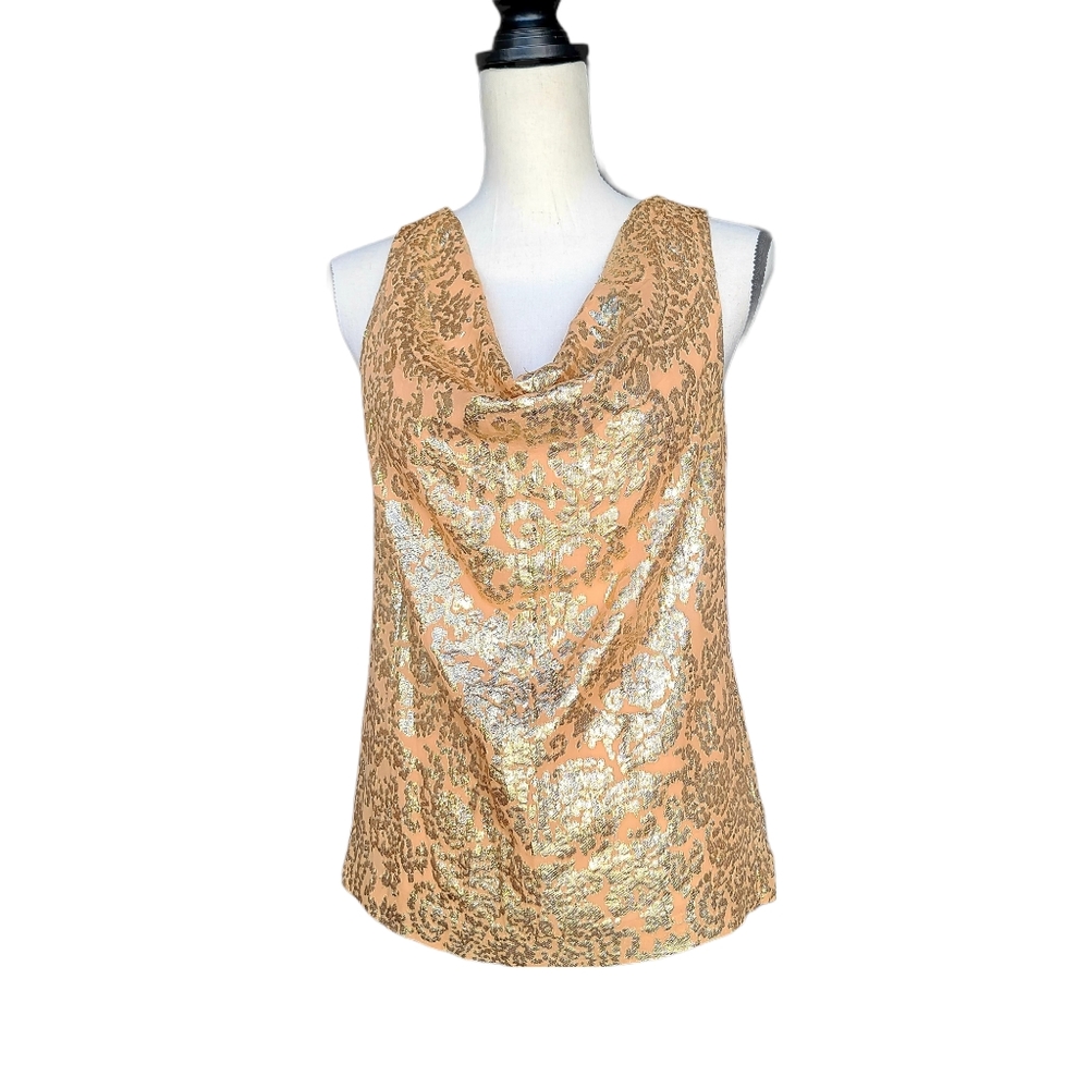 J.Crew Khloe Jacquard Metallic Gold Silk Blend Sleeveless Blouse Size 4